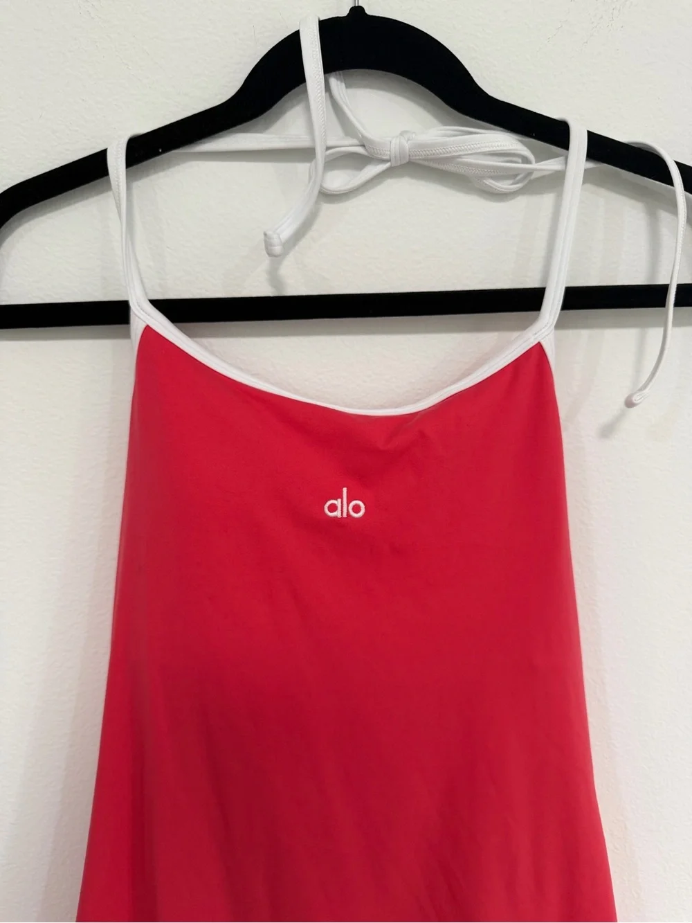 ALO Yoga Softsculpt Halter Tennis Dress in Candy Red/White Size Medium